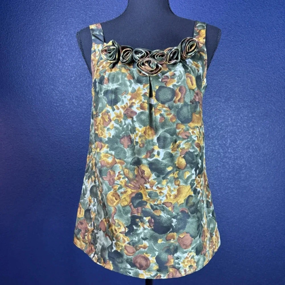 J. Crew Floral Rosette Sleeveless Silk Tank Top Blouse Size 2 - Picture 1 of 8